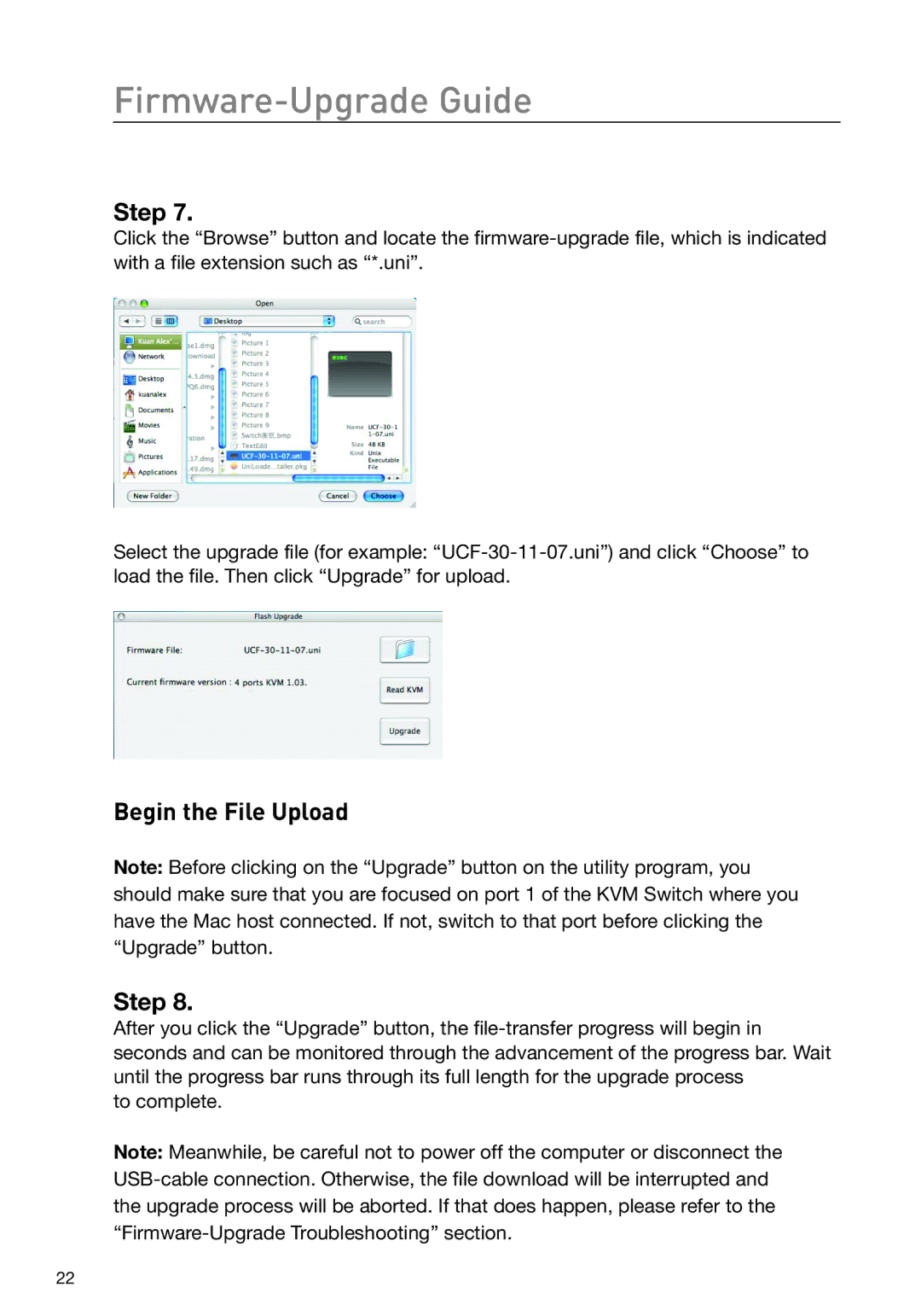 Belkin F1DS104J manual Begin the File Upload Step 