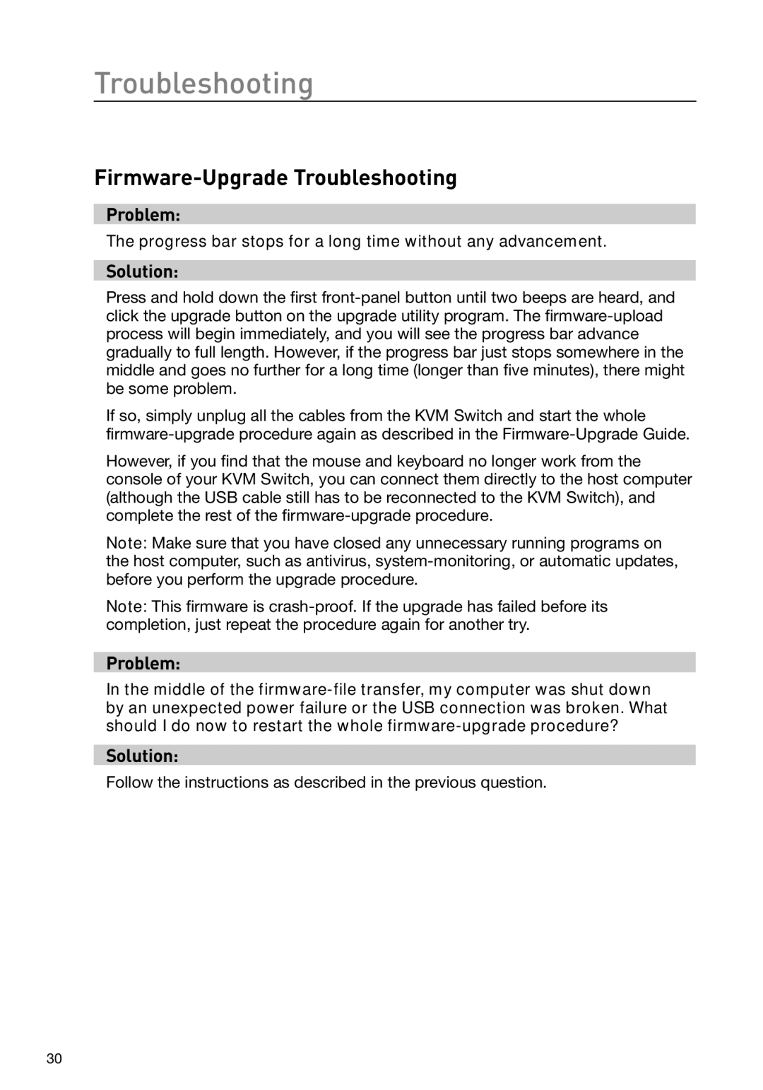 Belkin F1DS104J manual Firmware-Upgrade Troubleshooting 