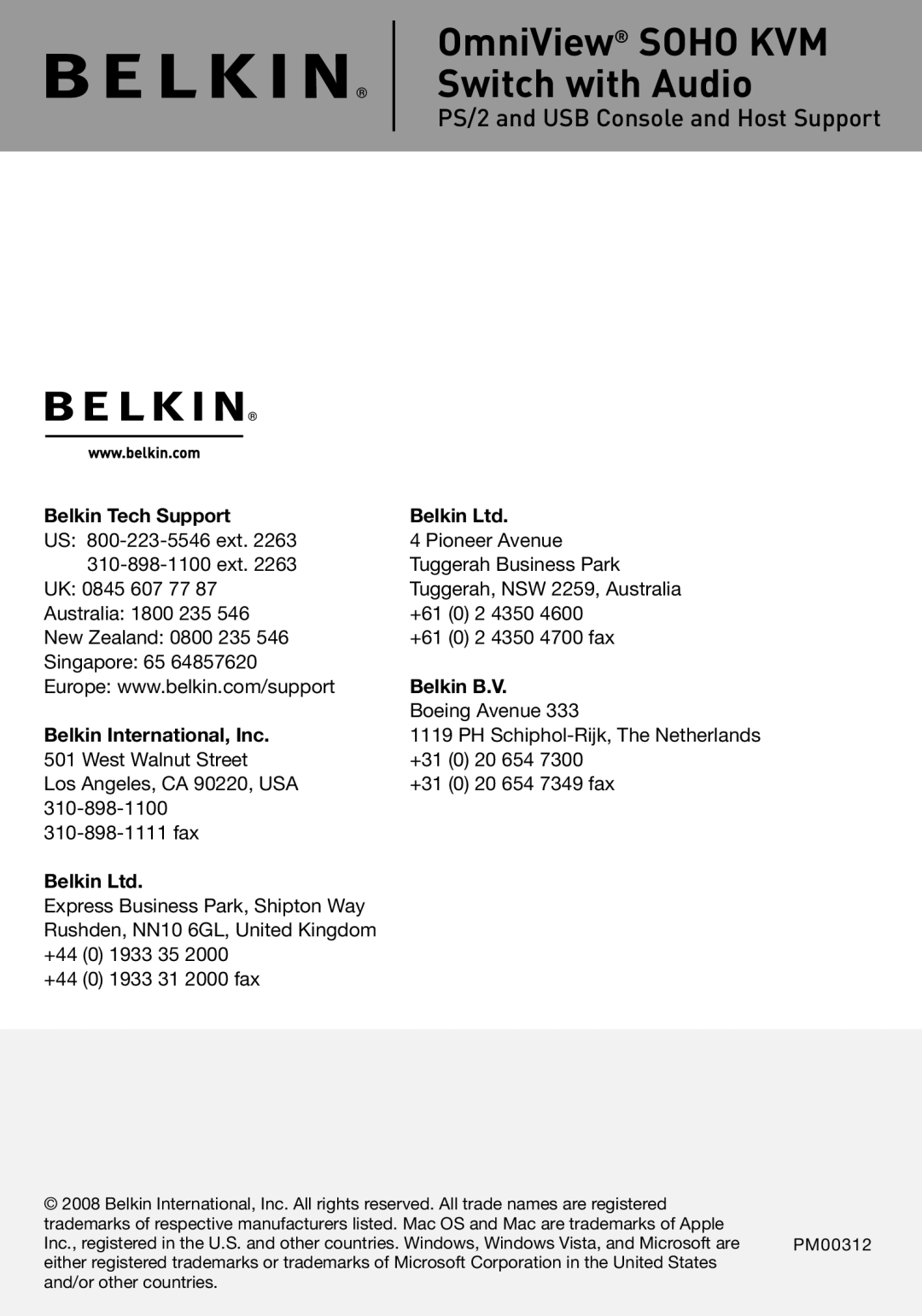 Belkin F1DS104J manual Belkin B.V 