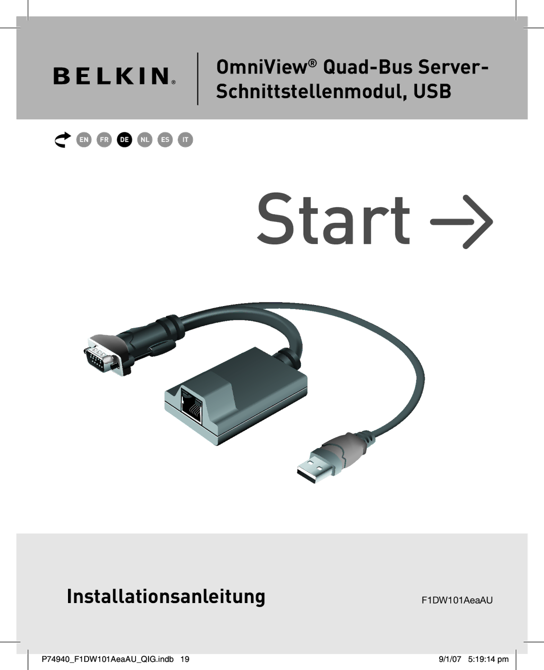 Belkin F1DW101AEAAU manual Start 