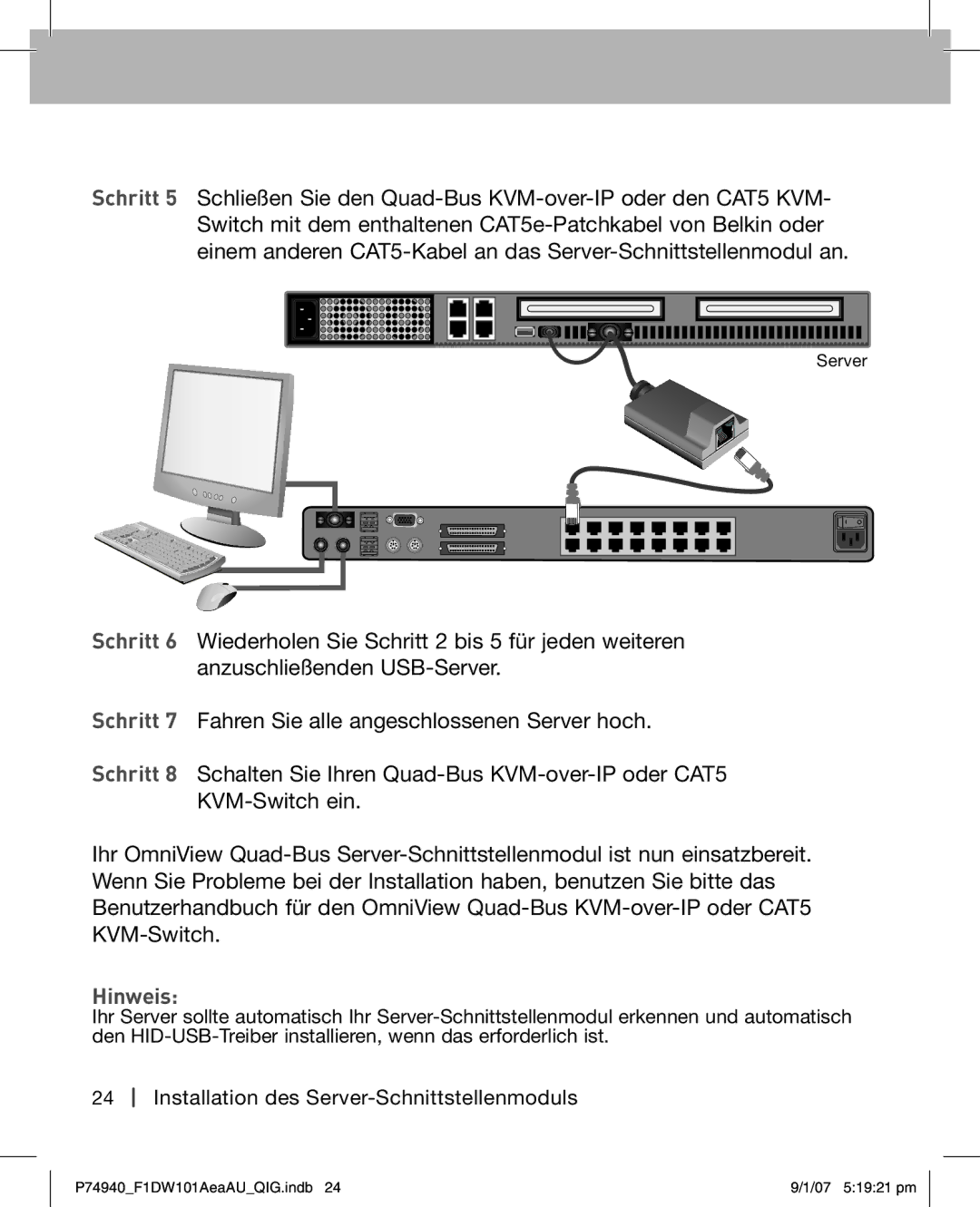 Belkin F1DW101AEAAU manual Hinweis 