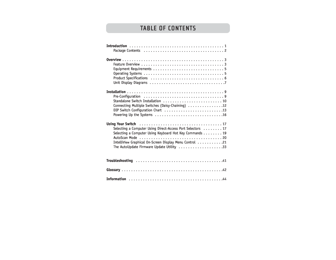 Belkin F1DW116C, F1DW216C user manual Table Of Contents 