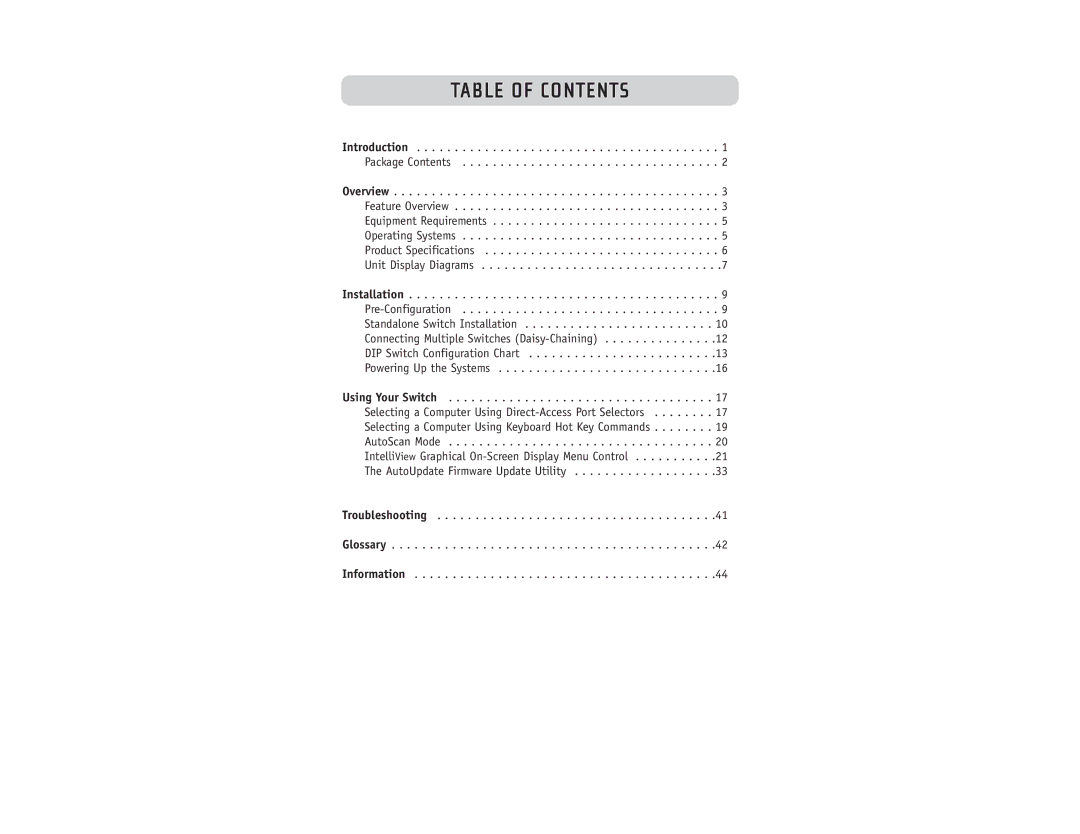 Belkin F1DW116C, F1DW216C user manual Table of Contents 