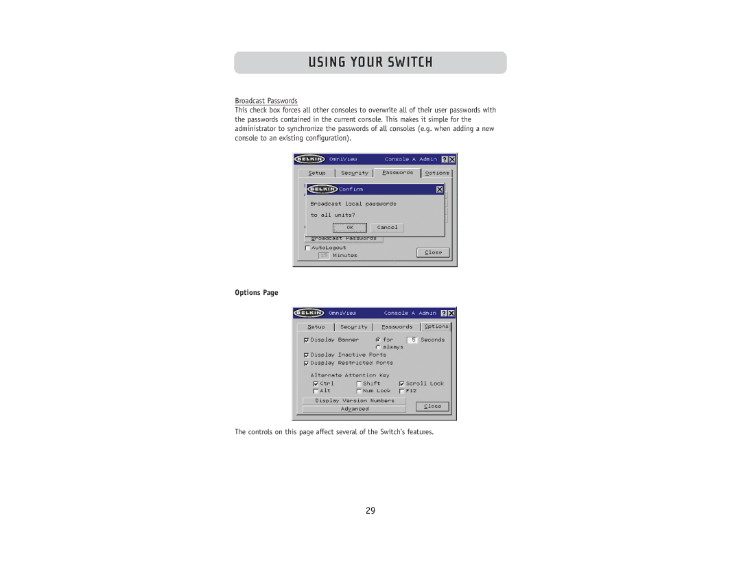 Belkin F1DW216C, F1DW116C user manual Options 