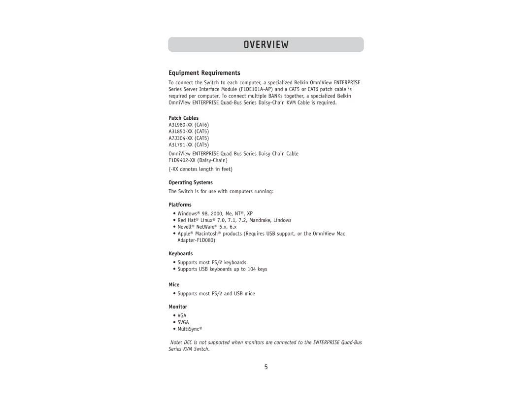 Belkin F1DW216C, F1DW116C user manual Equipment Requirements 