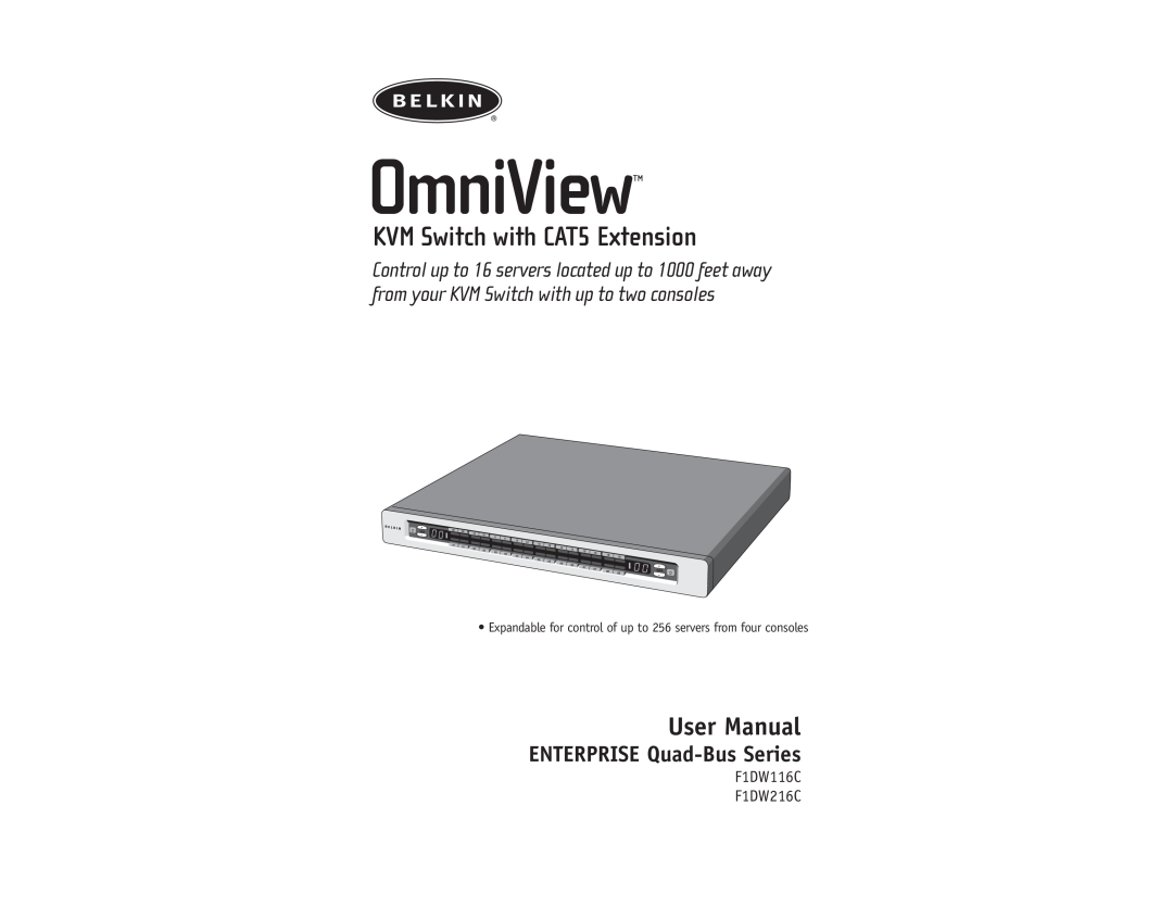 Belkin F1DW216 user manual OmniView, KVM Switch with CAT5 Extension, User Manual, ENTERPRISE Quad-Bus Series 