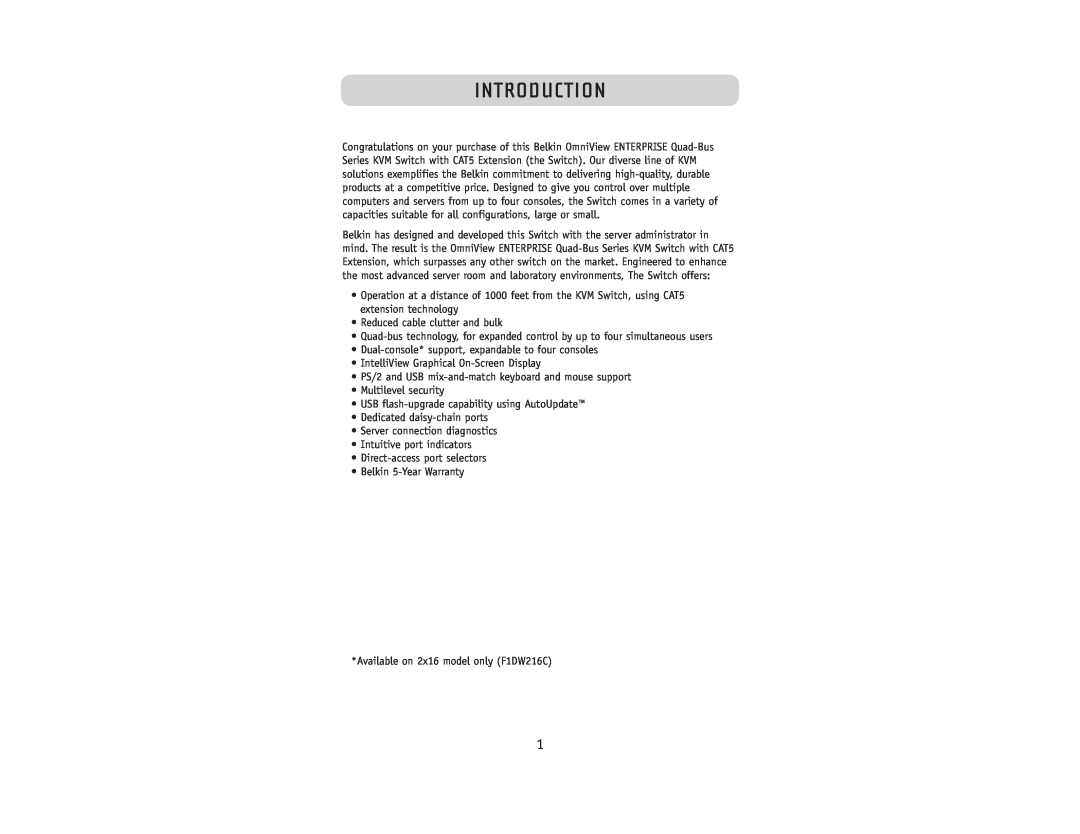 Belkin F1DW216 user manual Introduction 