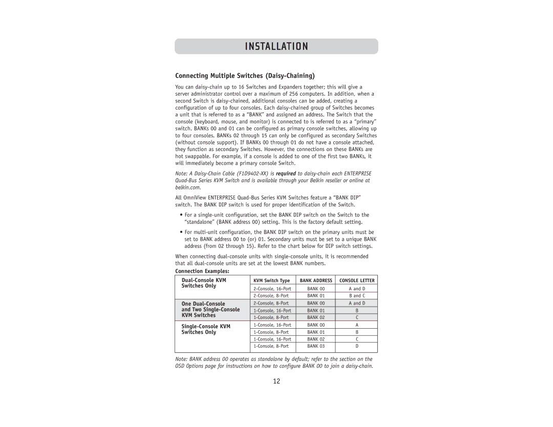 Belkin F1DW216 user manual Connecting Multiple Switches Daisy-Chaining 