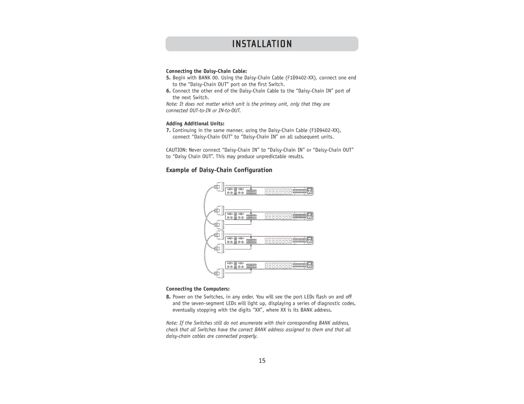 Belkin F1DW216 user manual Example of Daisy-Chain Configuration, Connecting the Daisy-Chain Cable, Adding Additional Units 