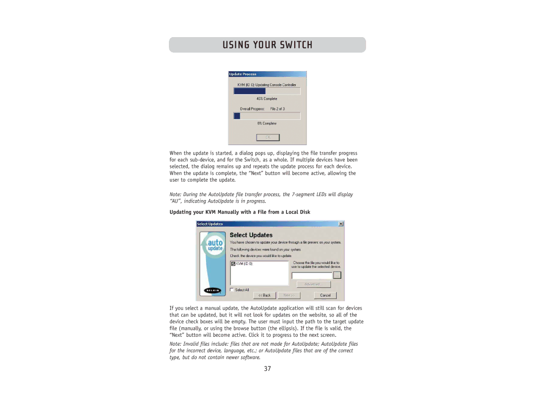 Belkin F1DW216 user manual Updating your KVM Manually with a File from a Local Disk 