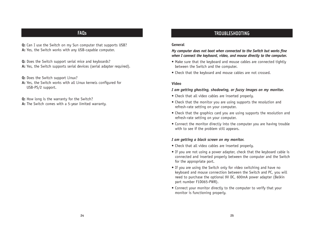 Belkin F1DZ104T, F1DZ102T user manual Troubleshooting, General, Video 