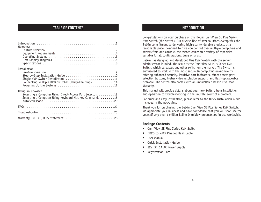 Belkin F1DZ104T, F1DZ102T user manual Table of Contents, Introduction 