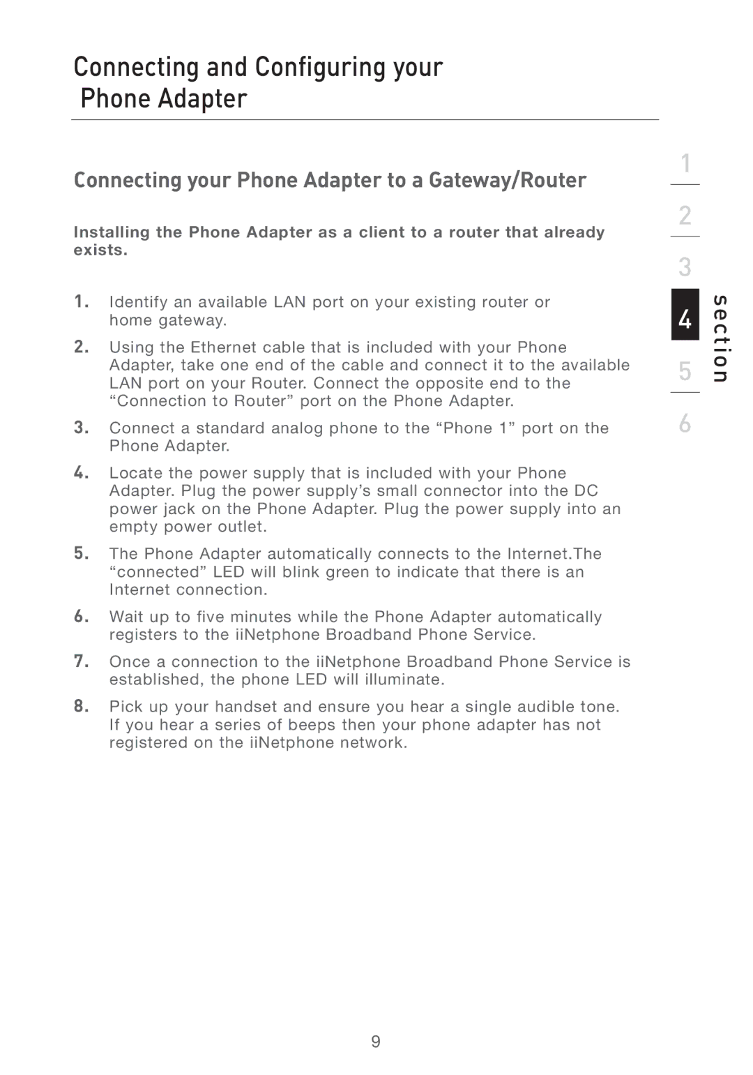 Belkin F1PG200ENAU user manual Connecting your Phone Adapter to a Gateway/Router 