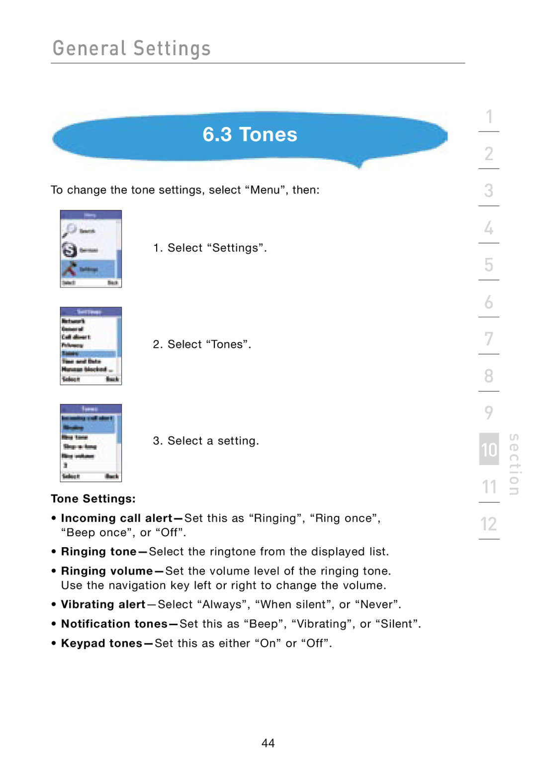 Belkin F1PP000GN-SK user manual Tones, Tone Settings 