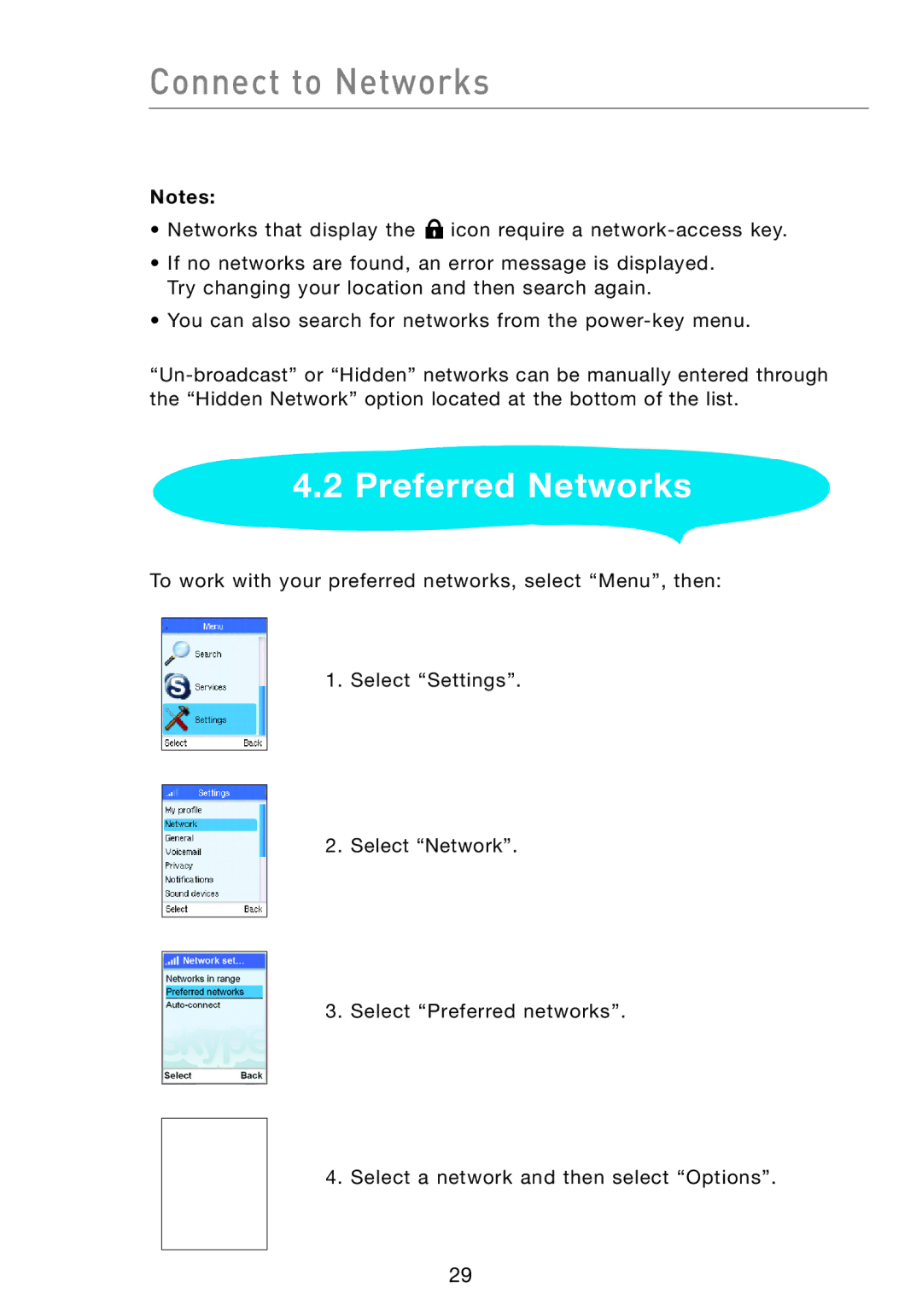 Belkin F1PP000GN-SK manual Connect to Networks, Preferred Networks 