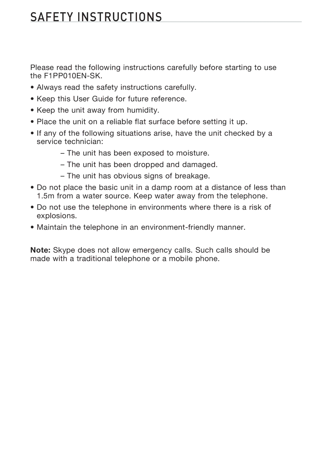 Belkin F1PP010EN-SK manual Safety Instructions 