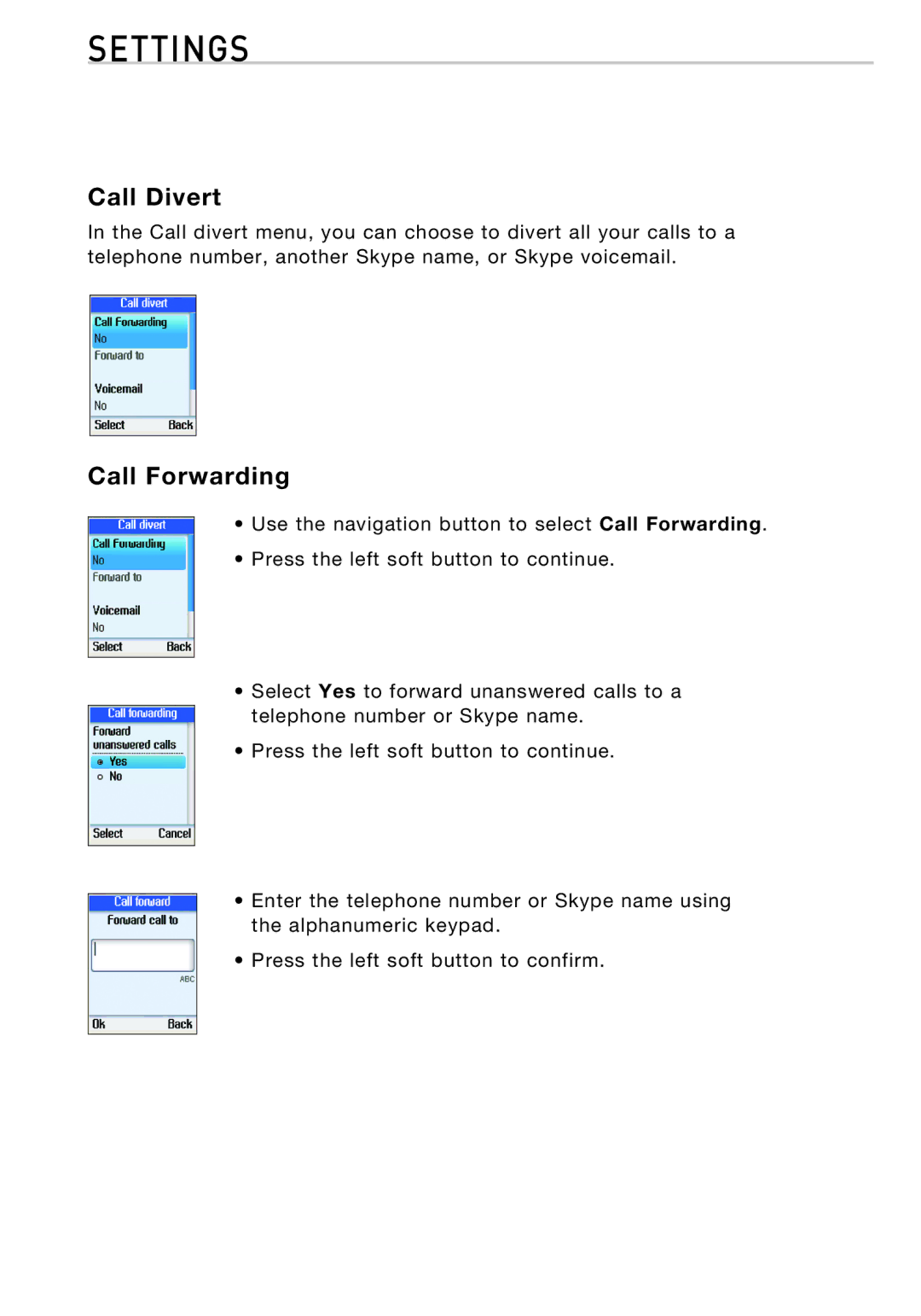 Belkin F1PP010EN-SK manual Call Divert, Call Forwarding 