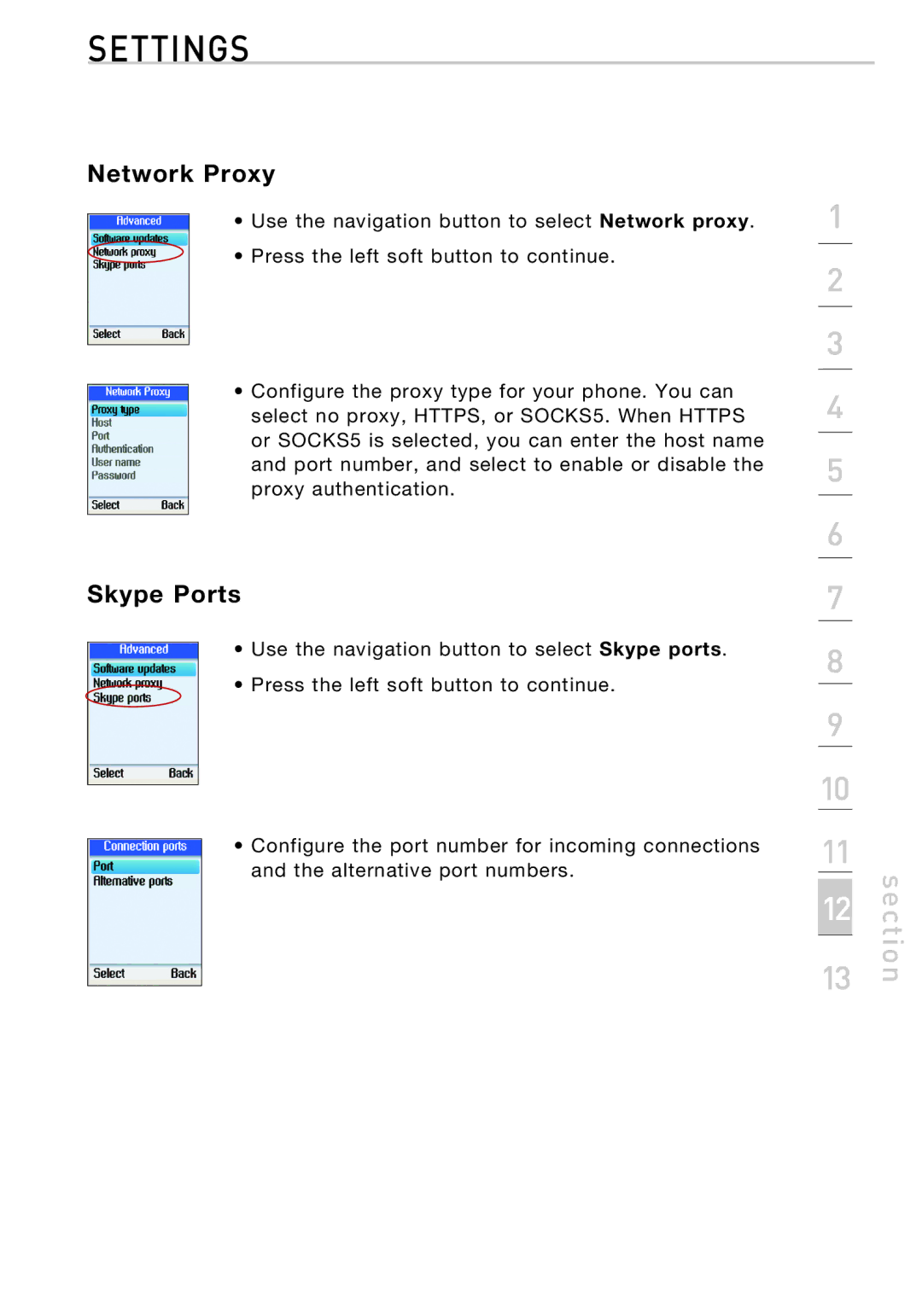 Belkin F1PP010EN-SK manual Network Proxy, Skype Ports 