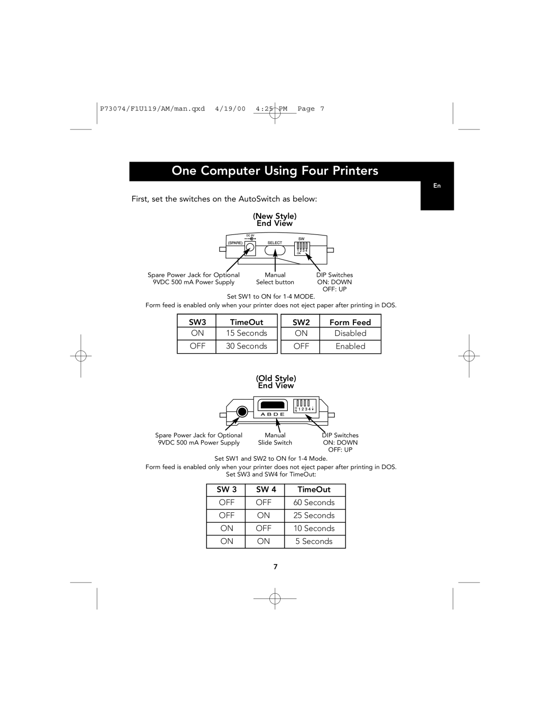 Belkin F1U119 user manual One Computer Using Four Printers 