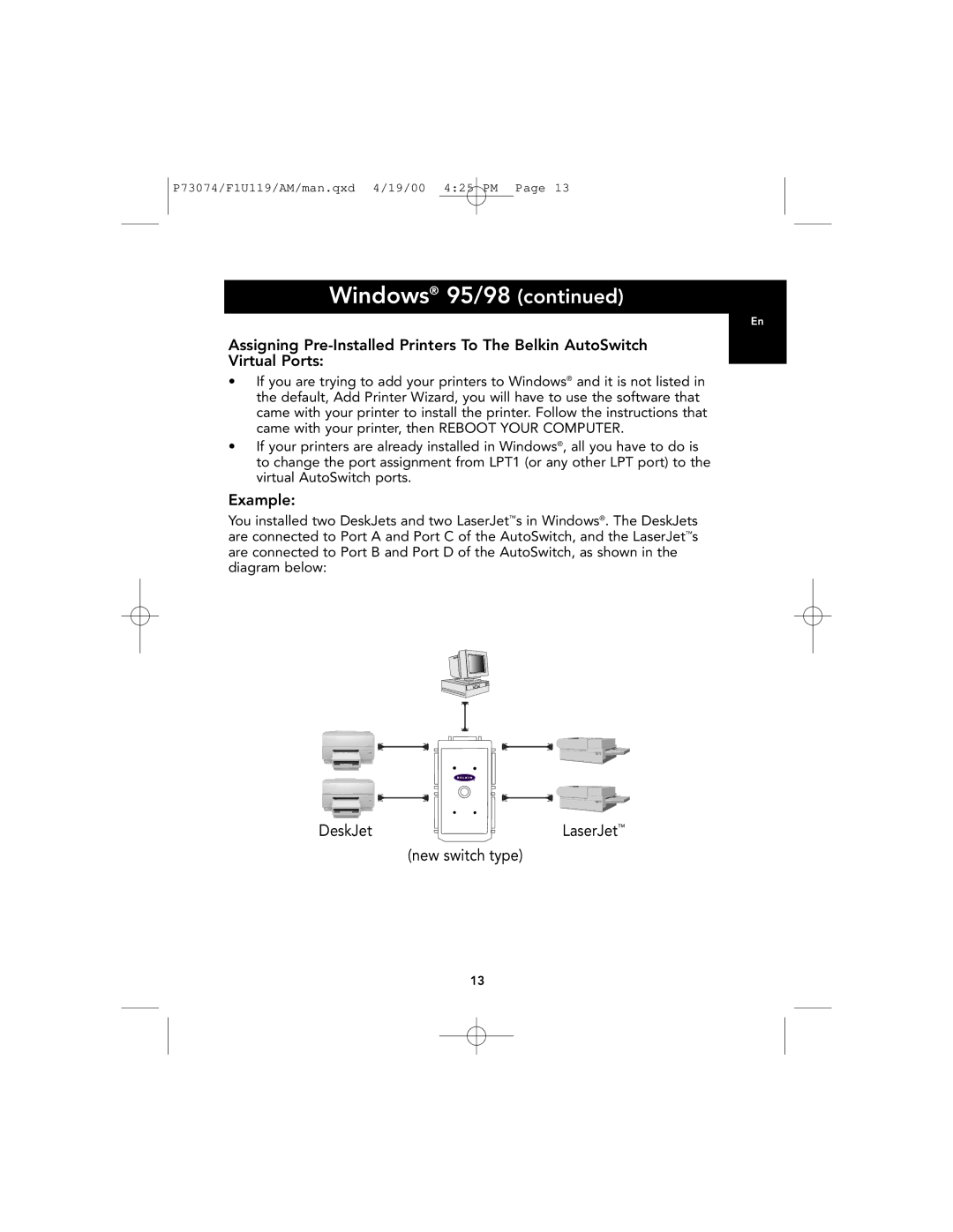 Belkin F1U119 user manual Example 