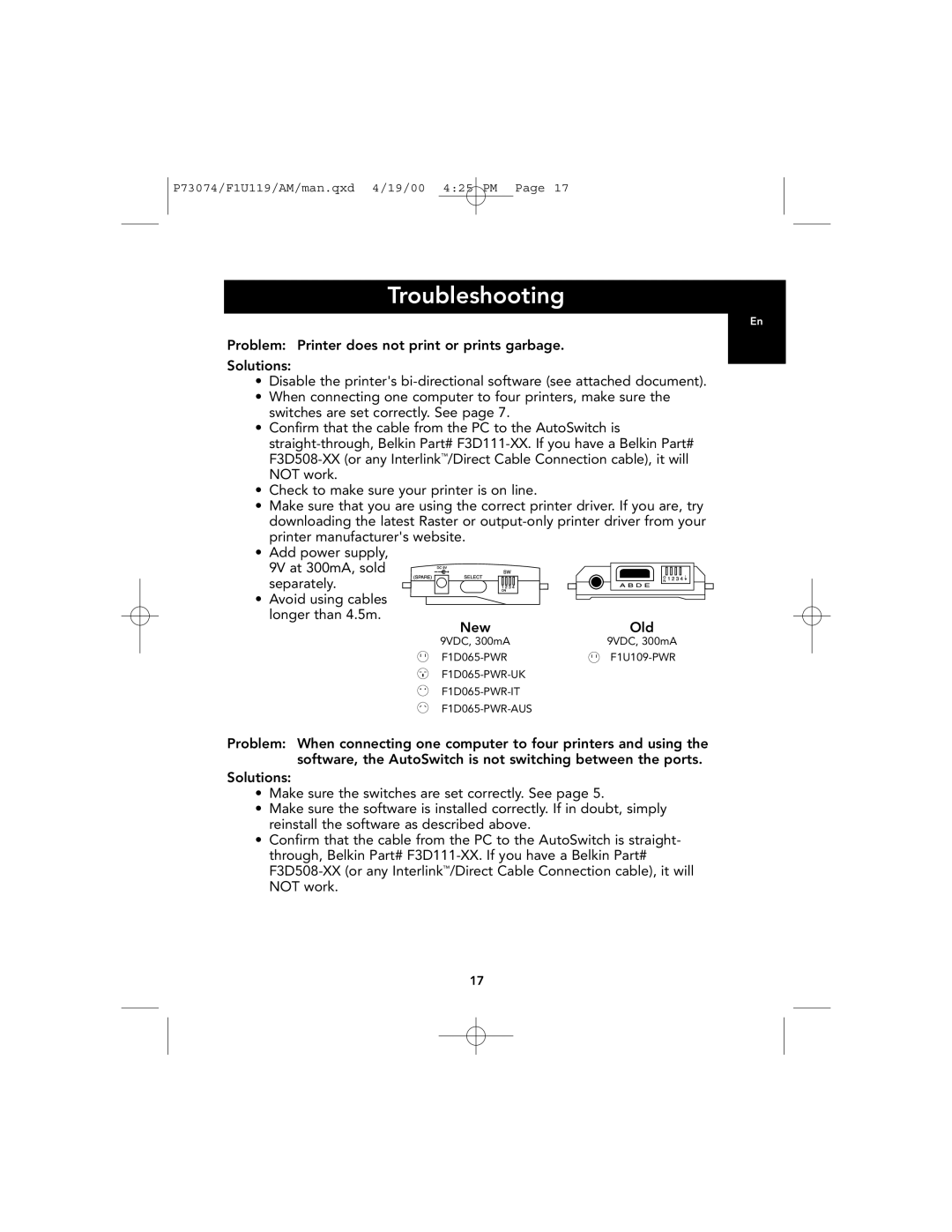 Belkin F1U119 user manual Troubleshooting 