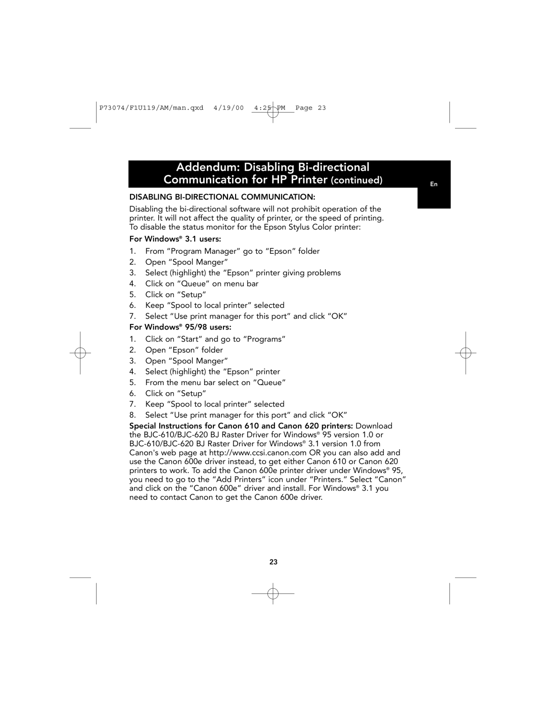 Belkin F1U119 user manual Disabling BI-DIRECTIONAL Communication 