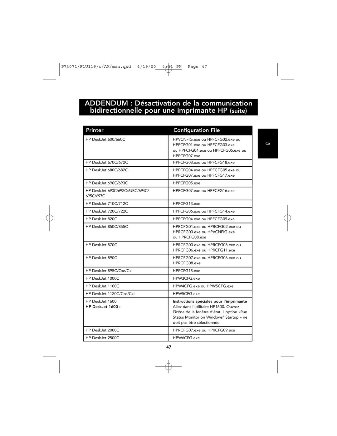 Belkin F1U119 user manual Printer Configuration File 