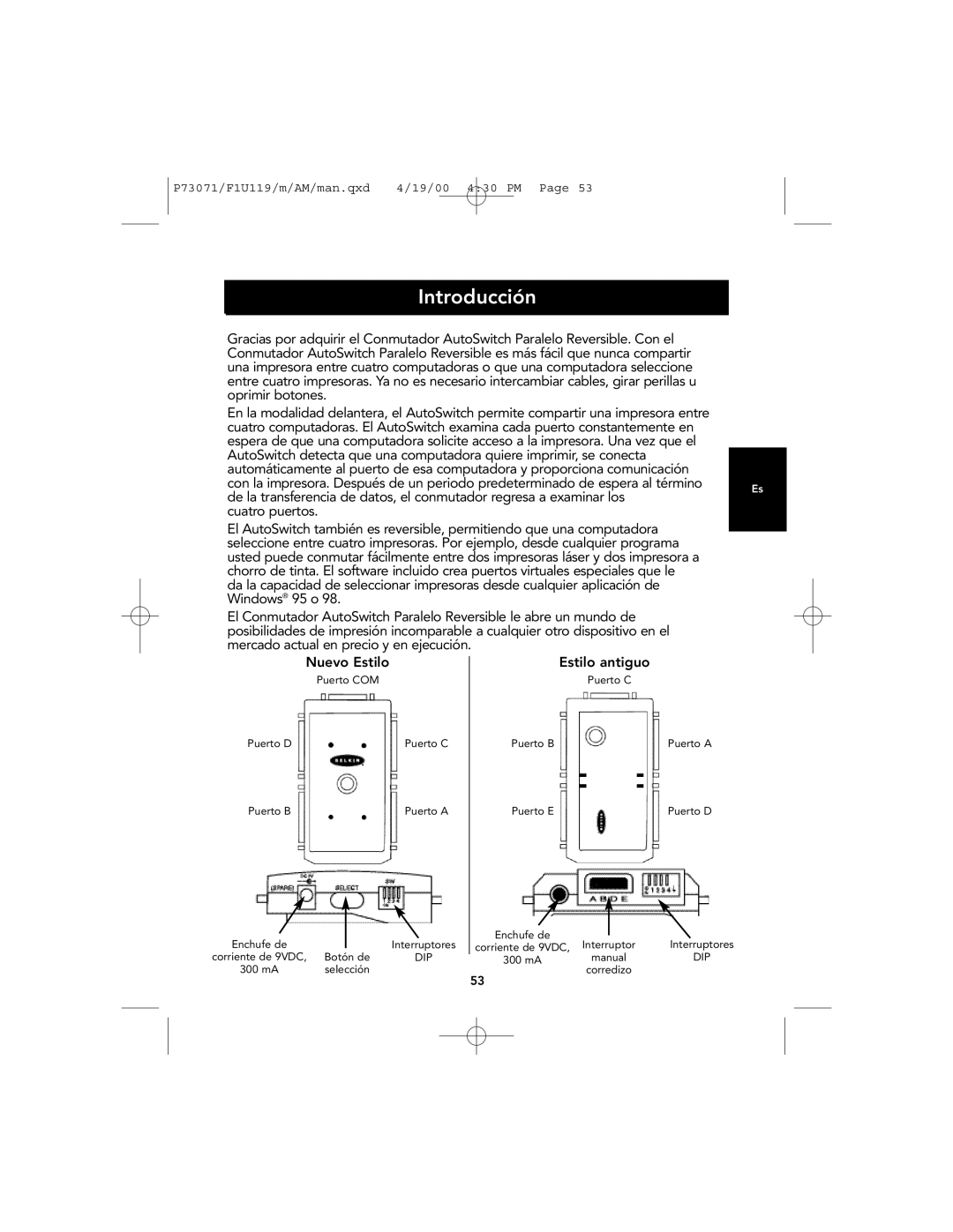 Belkin F1U119 user manual Introducción, Estilo antiguo 