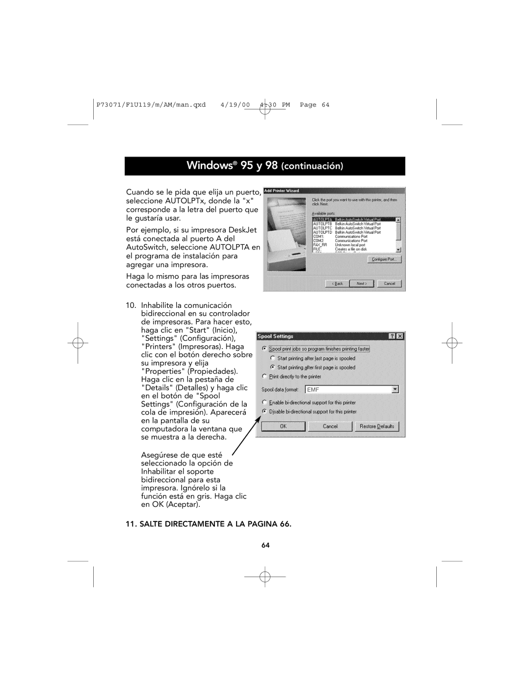 Belkin F1U119 user manual Salte Directamente a LA Pagina 