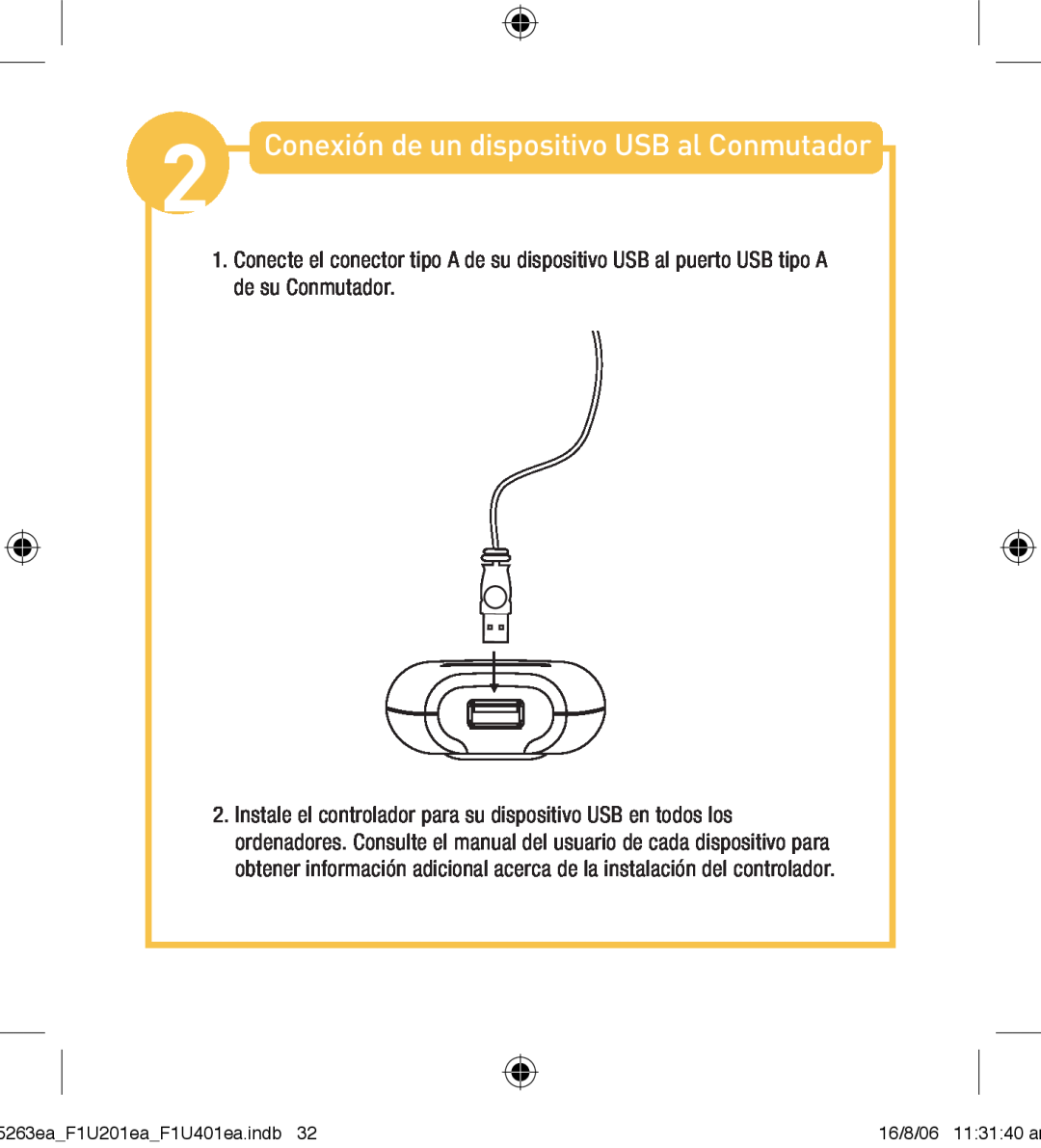 Belkin F1U201VEA1 manual Conexión de un dispositivo USB al Conmutador 