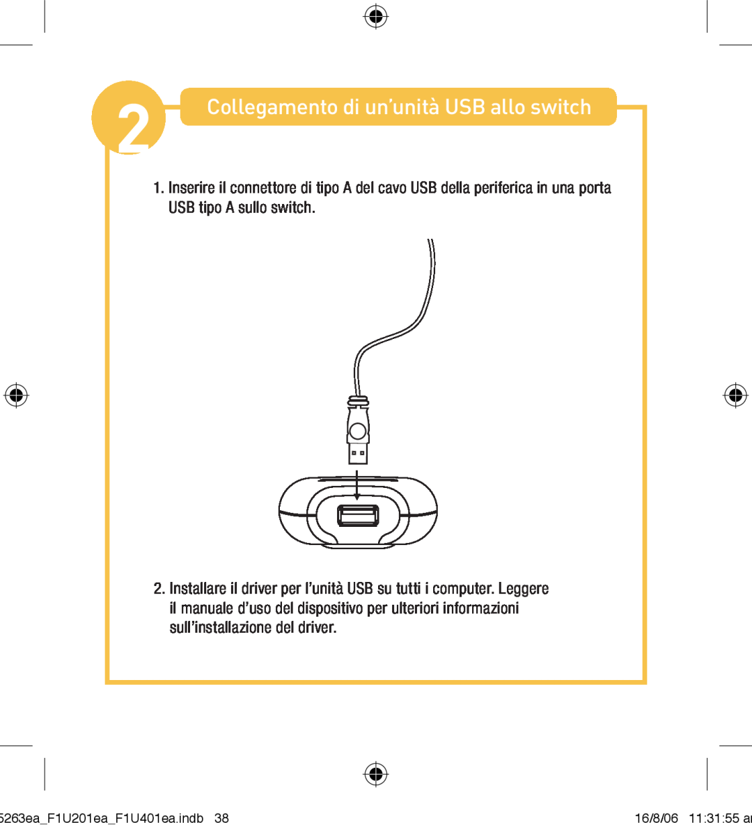 Belkin F1U201VEA1 manual Collegamento di un’unità USB allo switch 