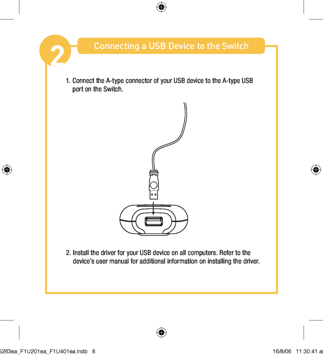 Belkin F1U201VEA1 manual Connecting a USB Device to the Switch 