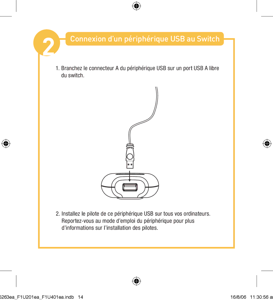 Belkin F1U201VEA1 manual Connexion d’un périphérique USB au Switch 