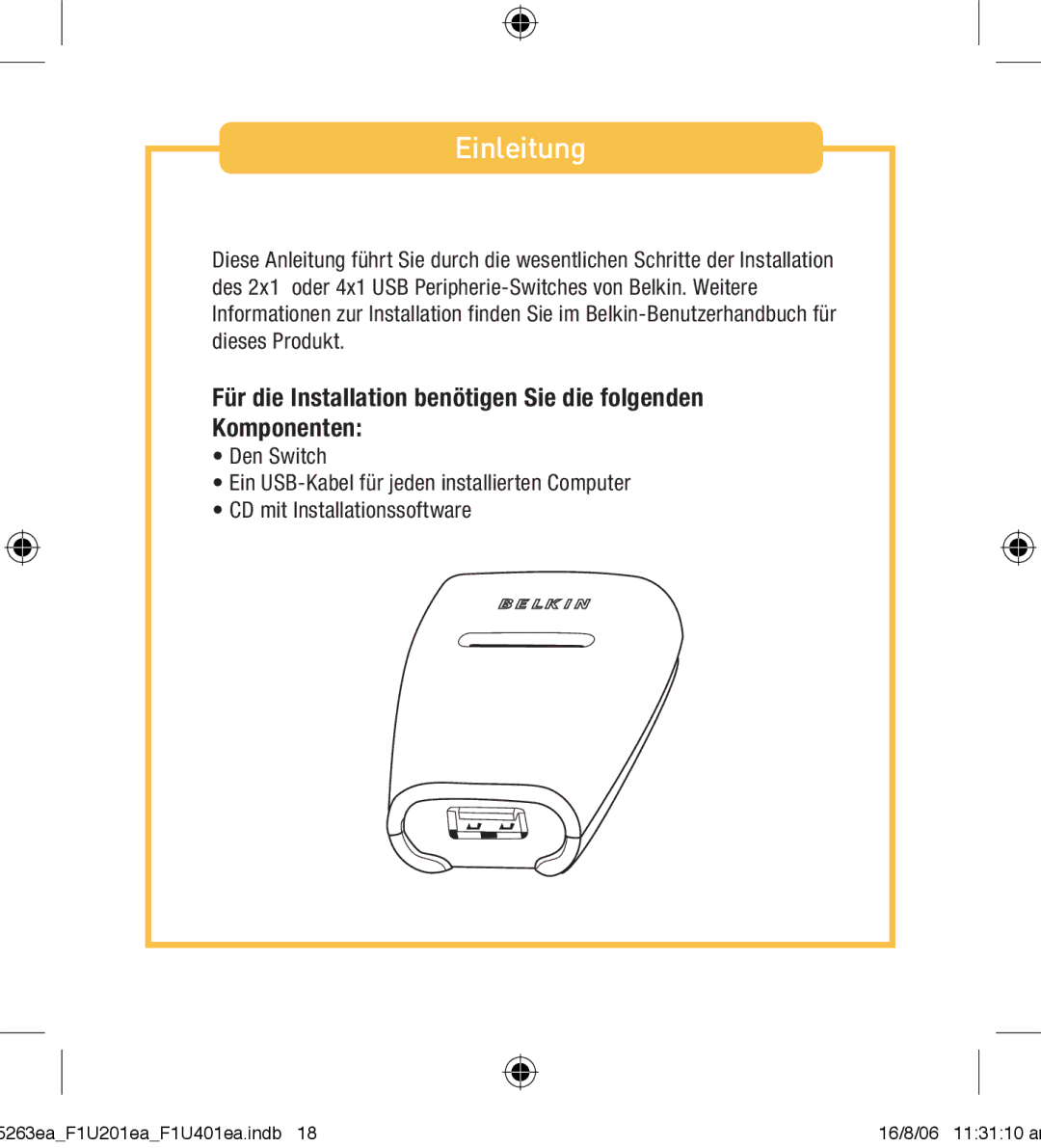 Belkin F1U201VEA1 manual Einleitung 