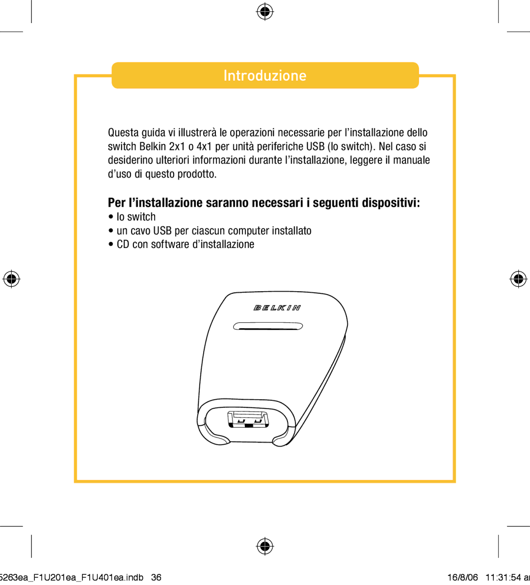 Belkin F1U201VEA1 manual Introduzione 