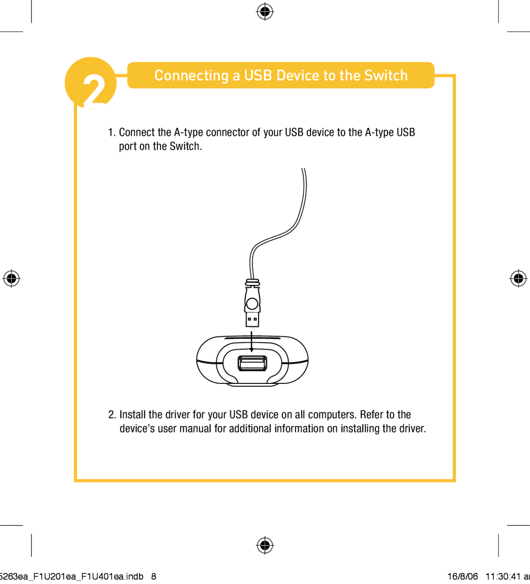 Belkin F1U201VEA1 manual Connecting a USB Device to the Switch 