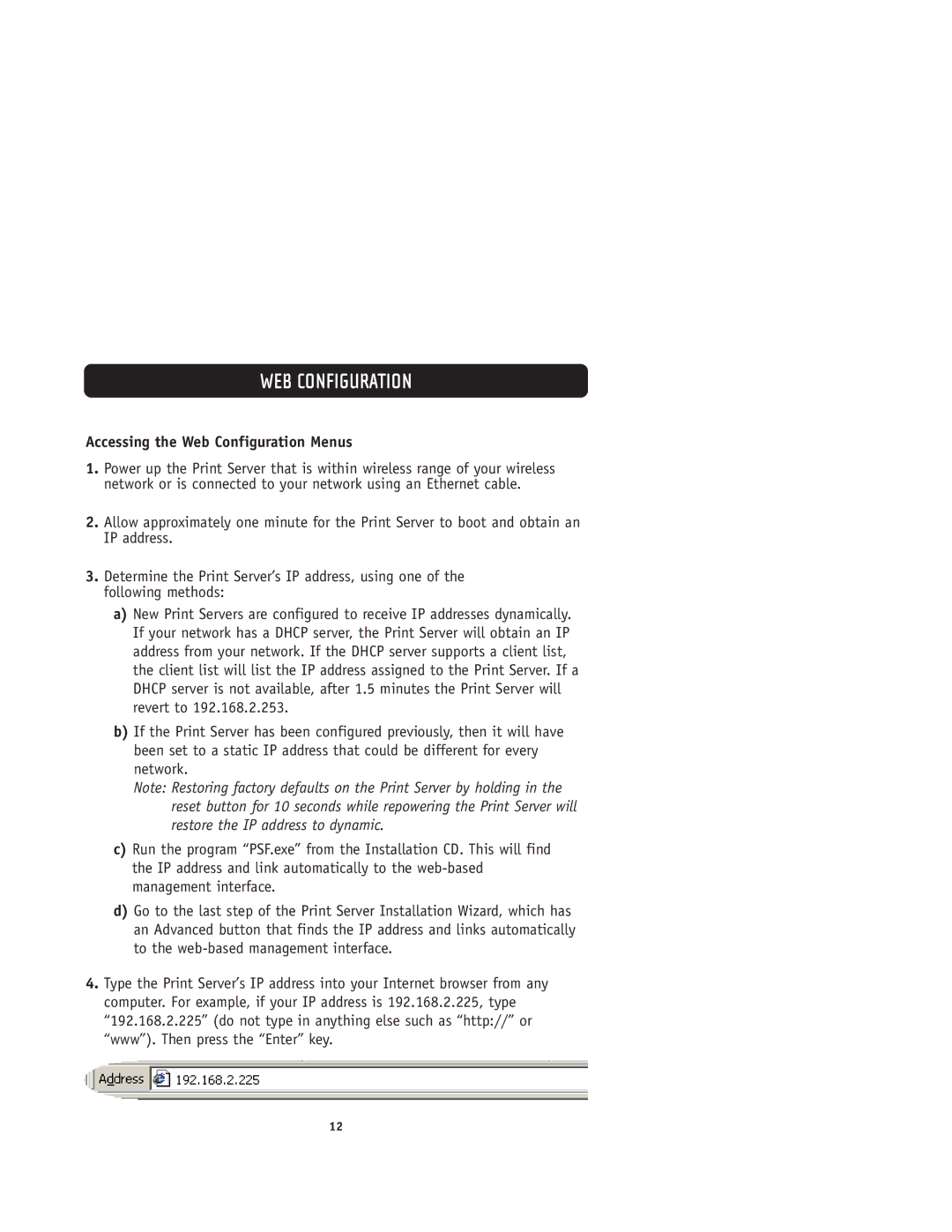 Belkin F1UP0001 user manual WEB Configuration, Accessing the Web Configuration Menus 