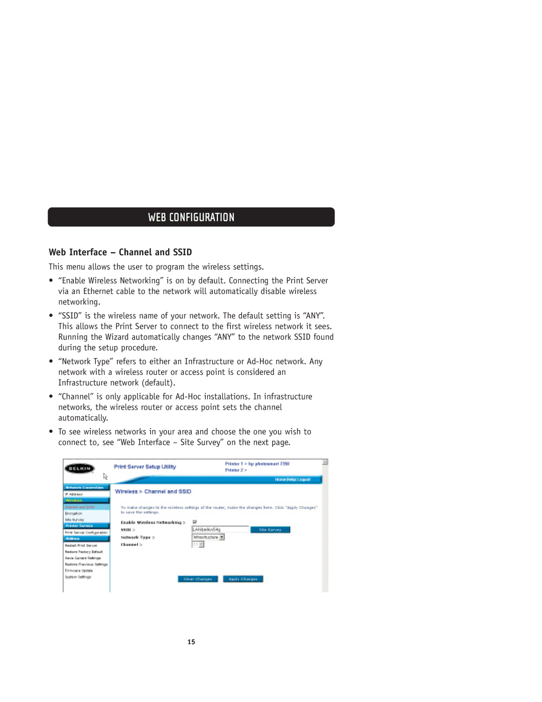 Belkin F1UP0001 user manual Web Interface Channel and Ssid 