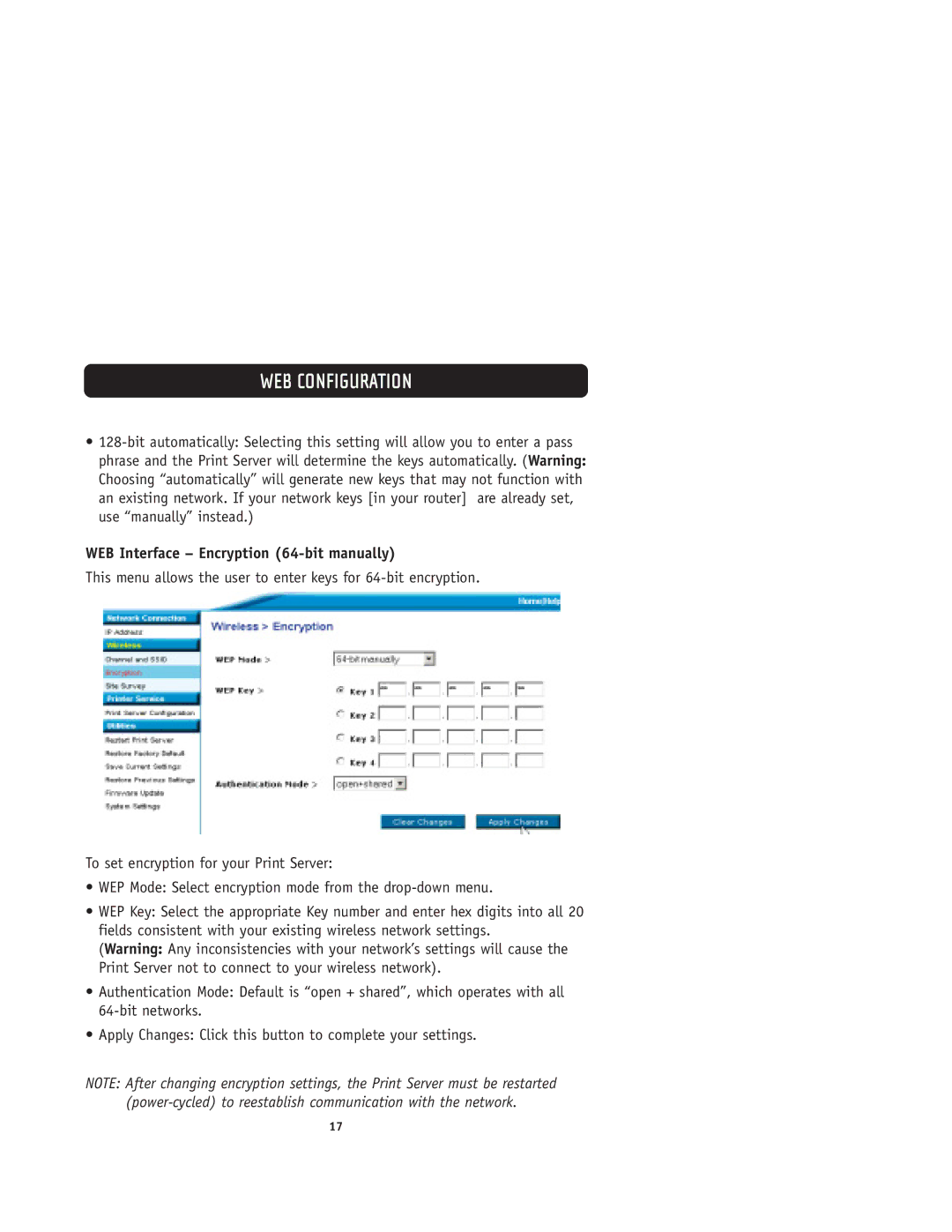 Belkin F1UP0001 user manual WEB Interface Encryption 64-bit manually 