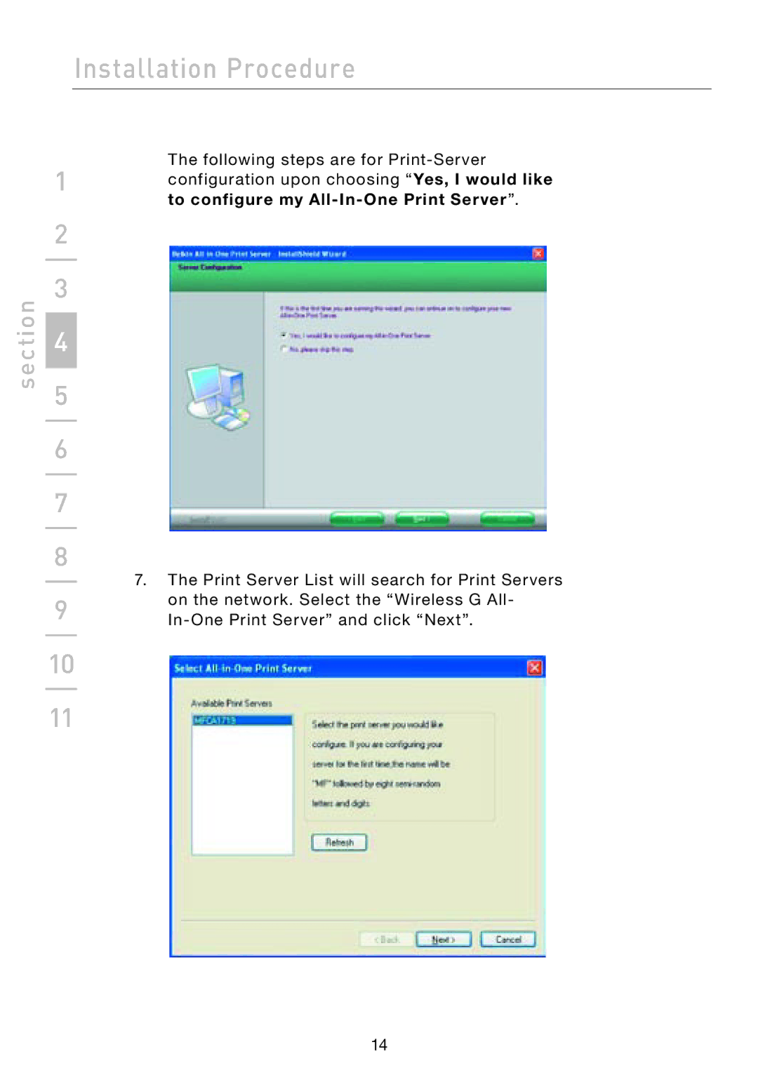 Belkin F1UP002 manual Following steps are for Print-Server 