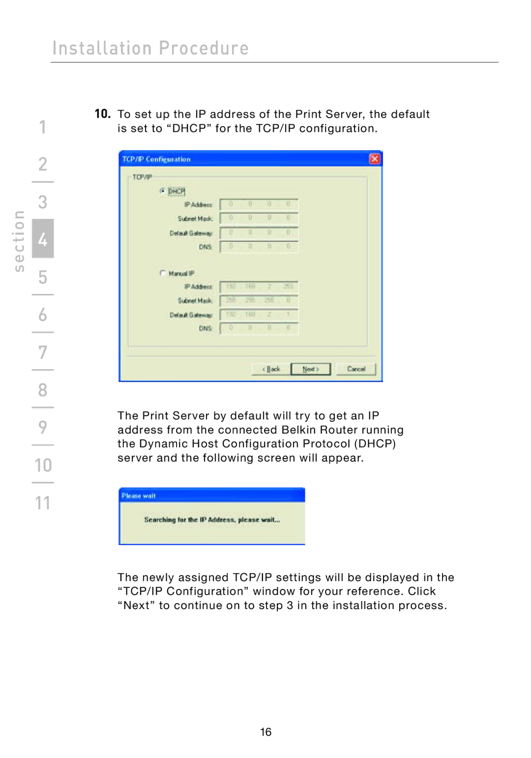 Belkin F1UP002 manual To set up the IP address of the Print Server, the default 