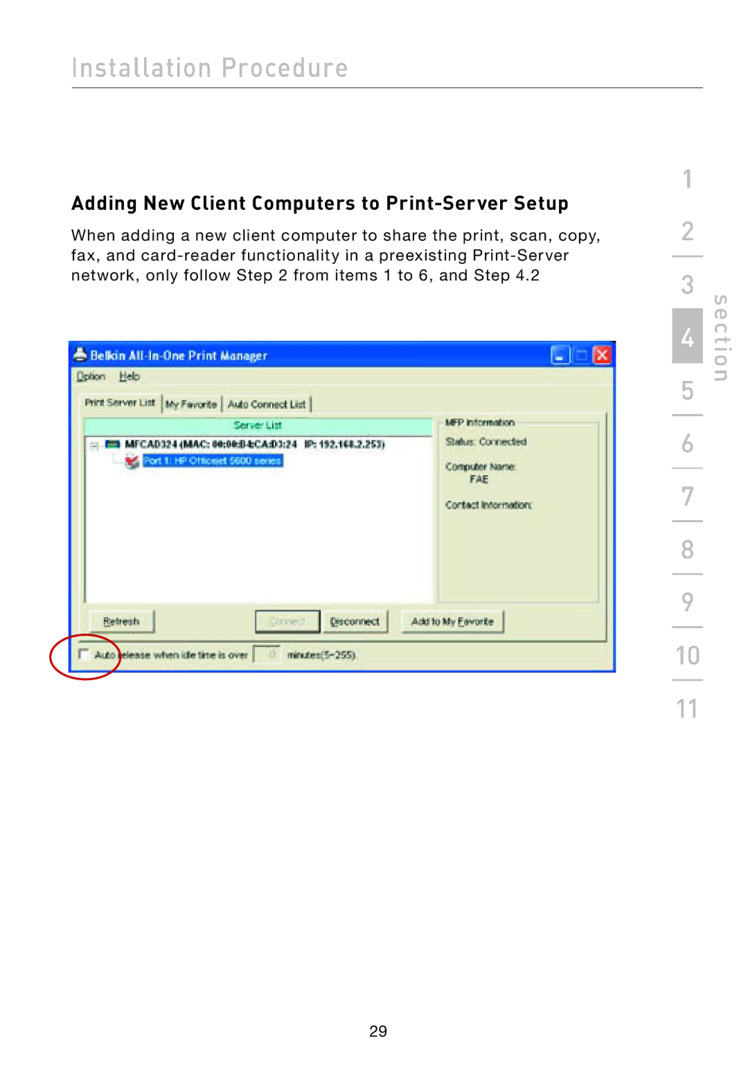 Belkin F1UP002 manual Adding New Client Computers to Print-Server Setup 