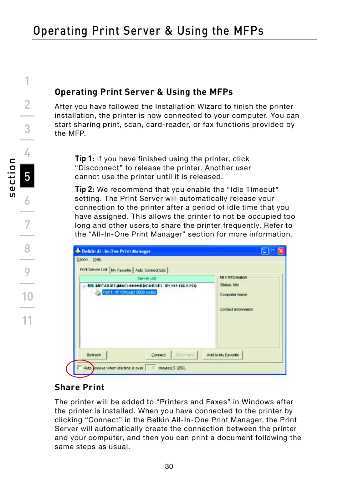 Belkin F1UP002 manual Operating Print Server & Using the MFPs, Share Print 