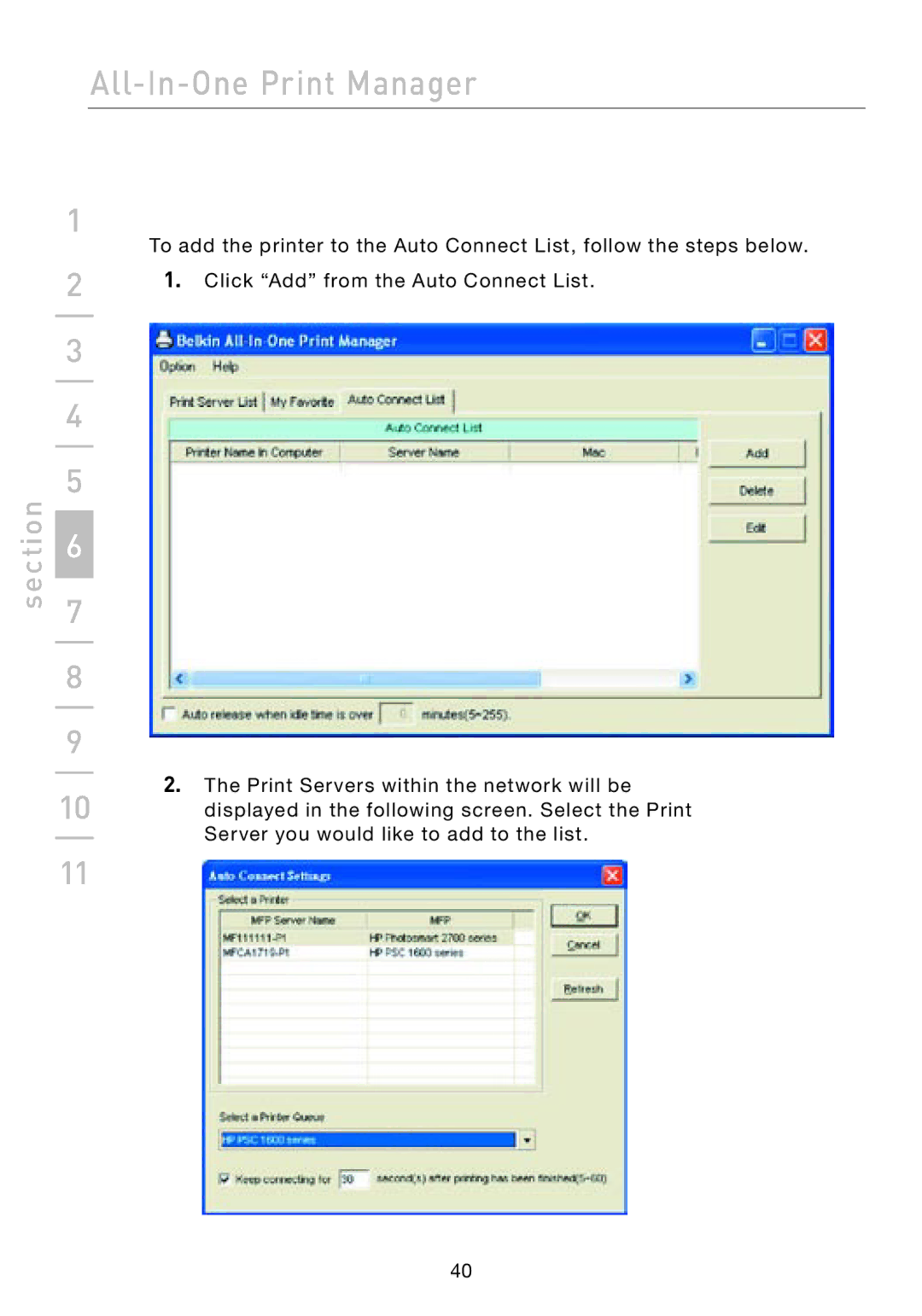 Belkin F1UP002 manual Click Add from the Auto Connect List 