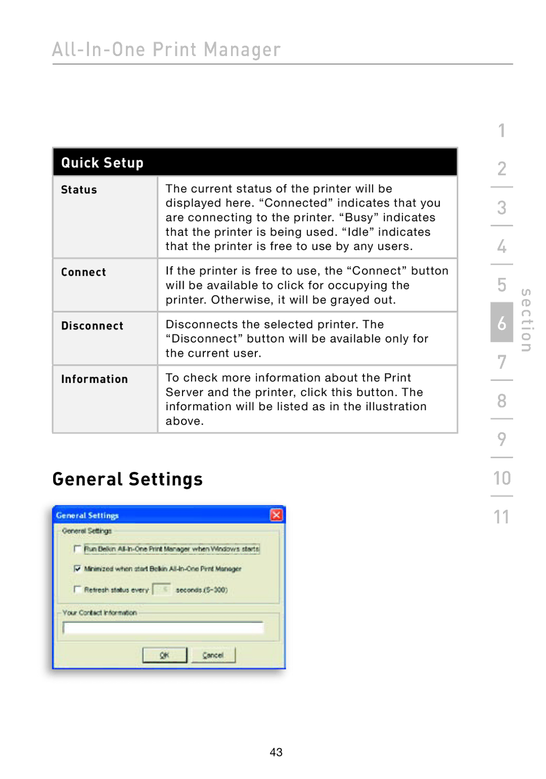 Belkin F1UP002 manual General Settings, Quick Setup 