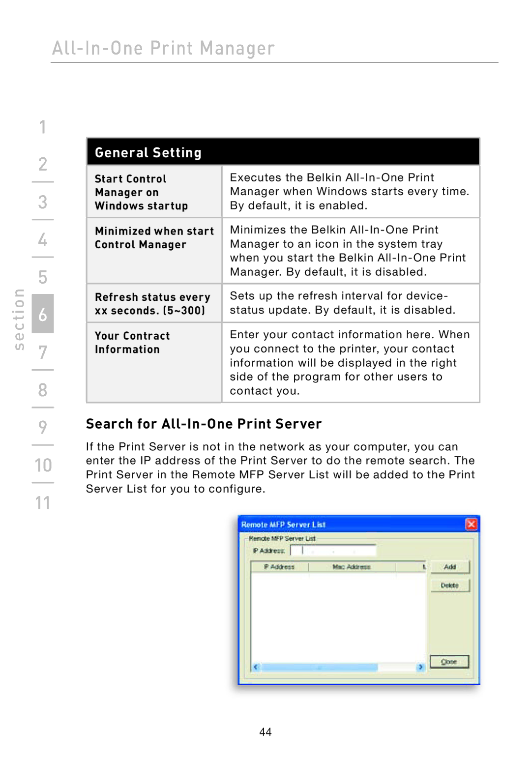 Belkin F1UP002 manual Search for All-In-One Print Server, Start Control, Manager on, Windows startup, Your Contract 