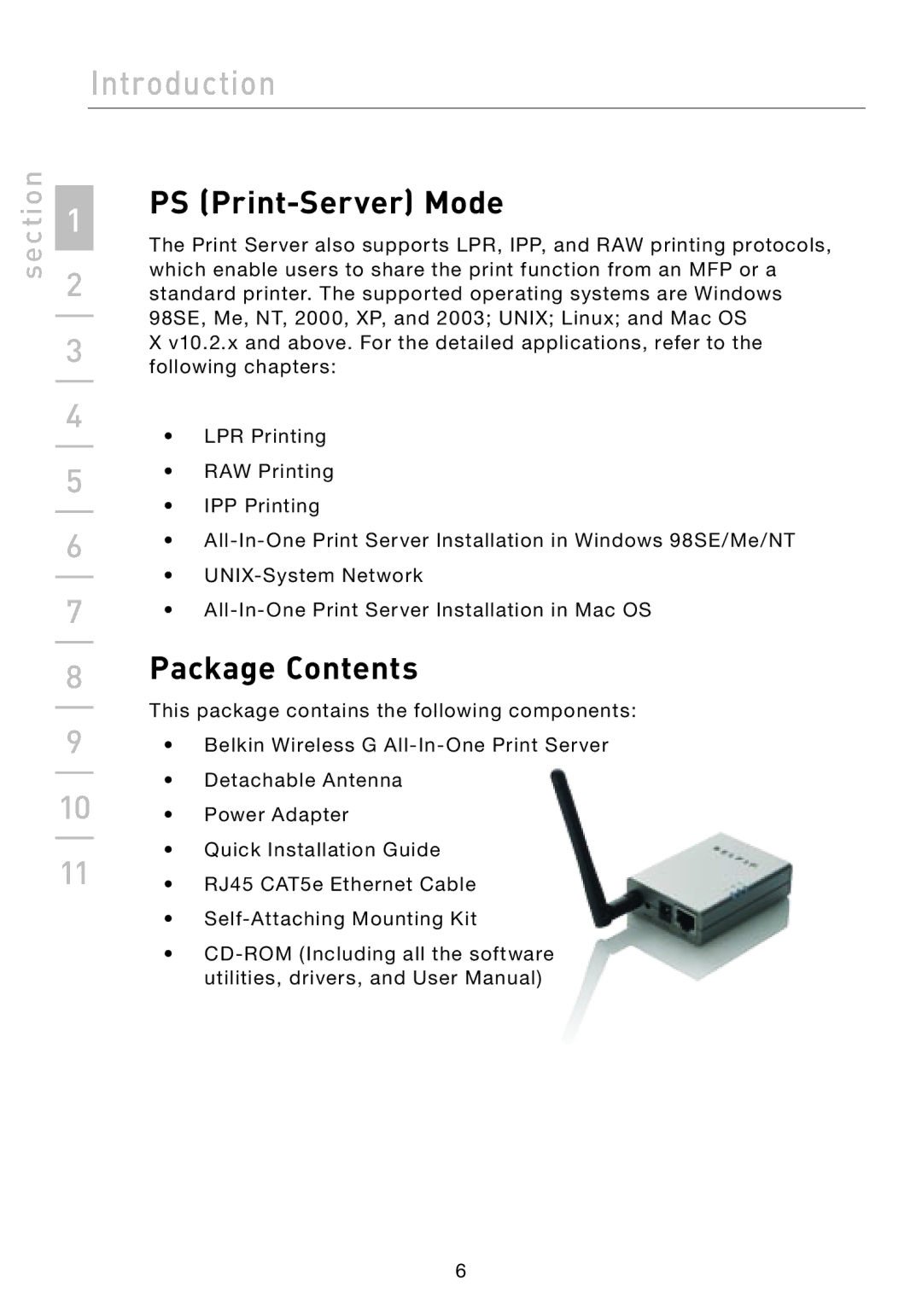 Belkin F1UP002 manual PS Print-Server Mode, Package Contents 