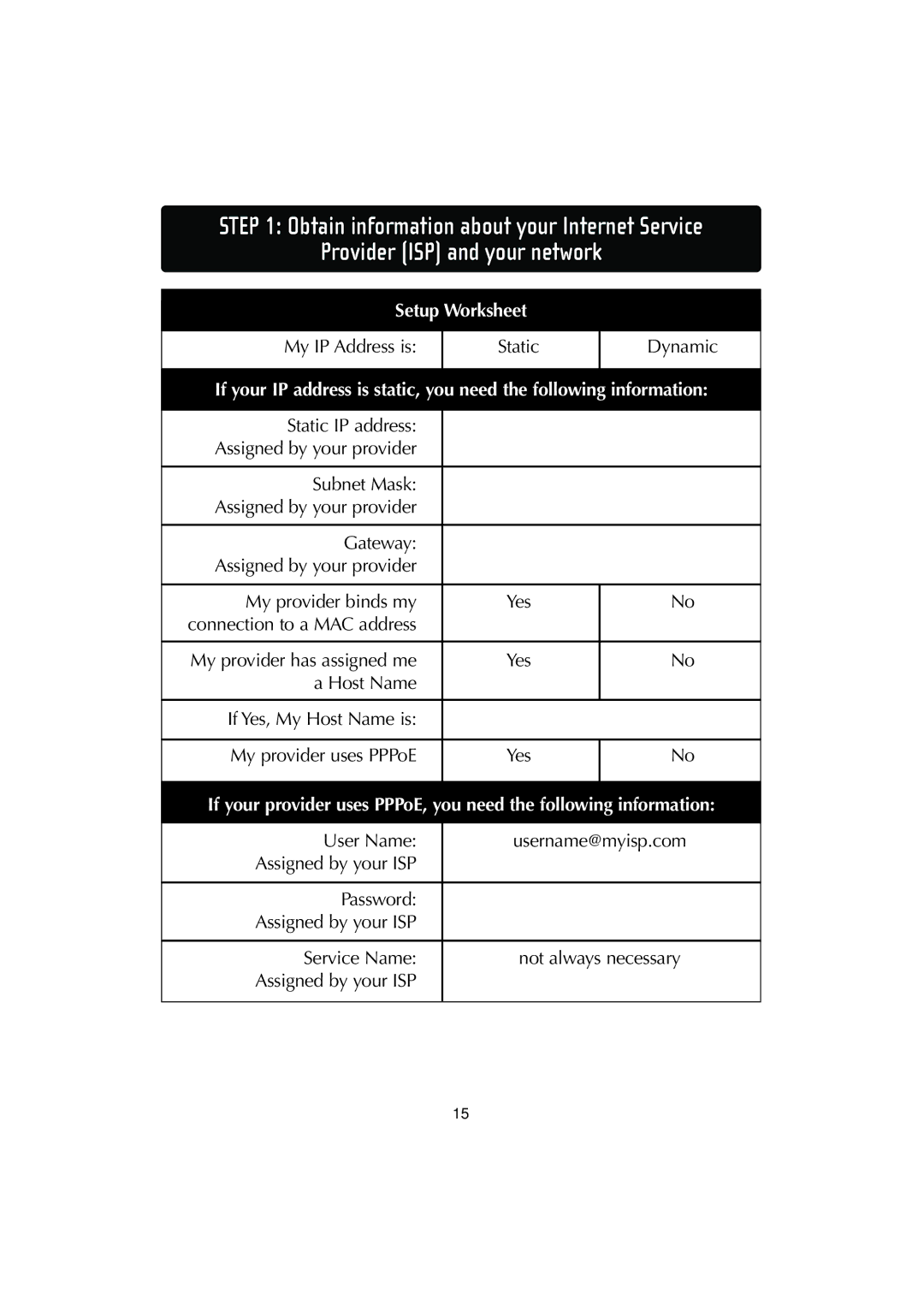 Belkin F506230-3 user manual Setup Worksheet 