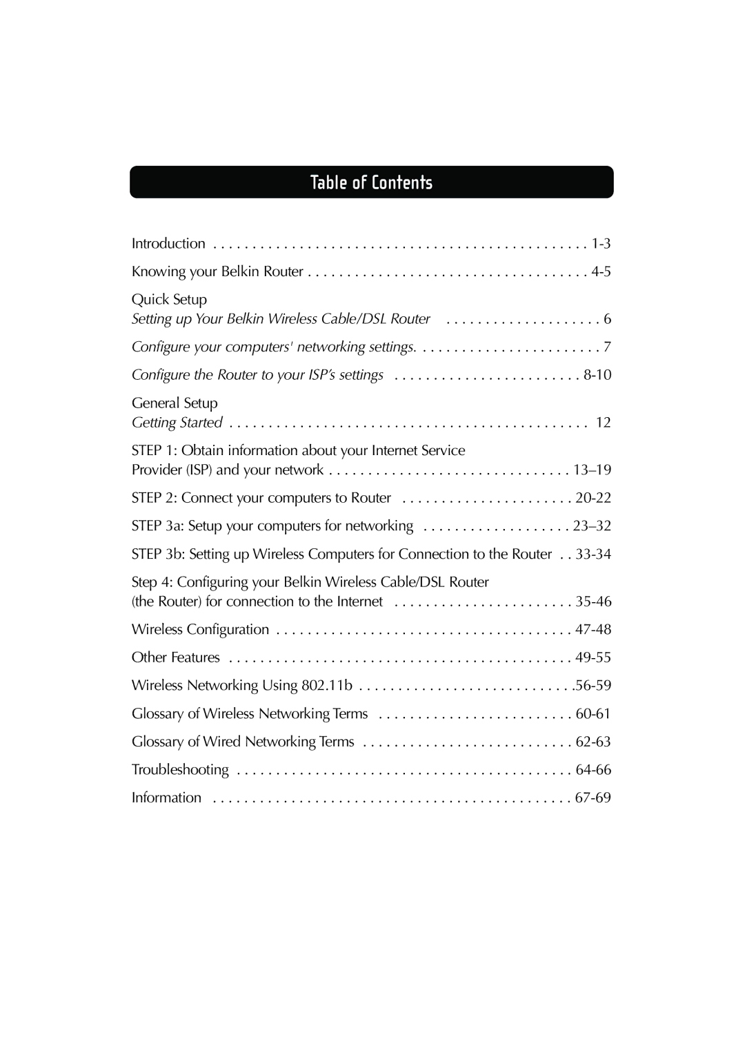 Belkin F506230-3 user manual Table of Contents 