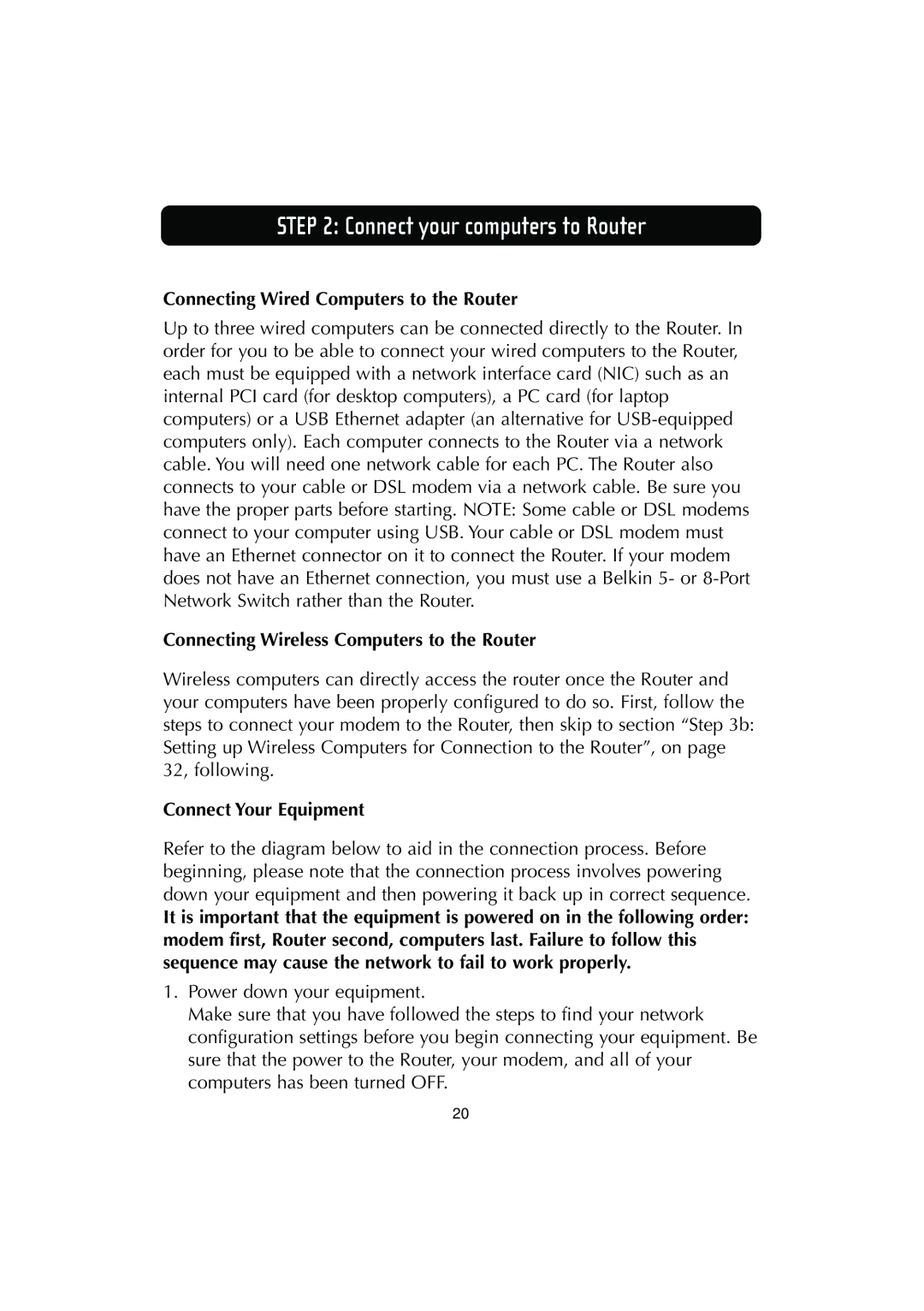 Belkin F506230-3 Connect your computers to Router, Connecting Wired Computers to the Router, Connect Your Equipment 